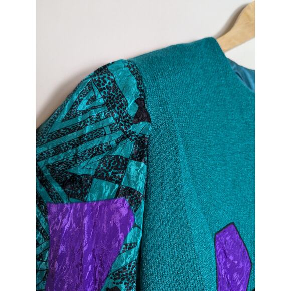 Vintage 80's Geometric Puff Sleeve Shoulder Padded Sweater - Picture 4 of 10